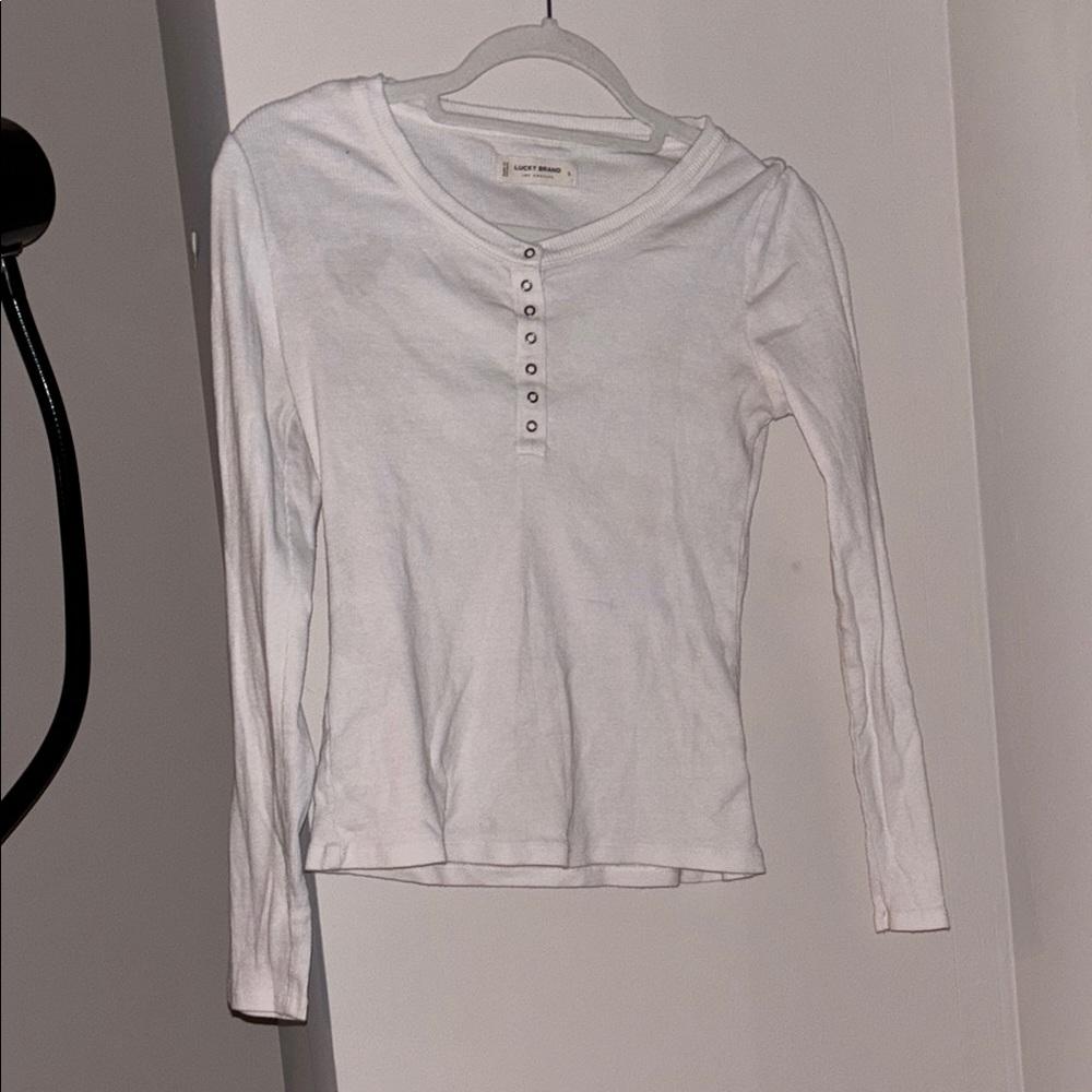 Lucky Brand White Ribbed Long Sleeve Tee